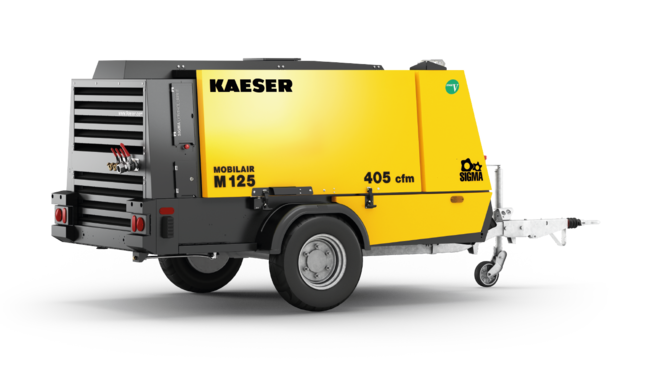 Mobiler Baukompressor M125 Volumenstrom 9,7 – 11,15 m³/min; Betriebsüberdruck 6 – 14 bar.