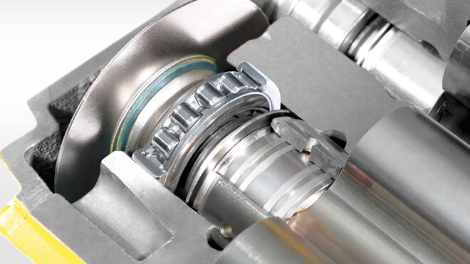 Drehkolbengebläse mit sehr robusten Lagern.