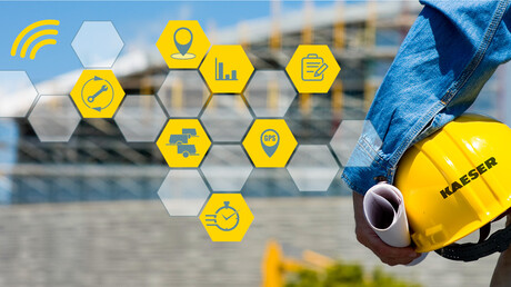 Fernüberwachung der Meldungen und Kennzahlen (Betriebsdatenanzeige) des Kompressors auf der Baustelle.